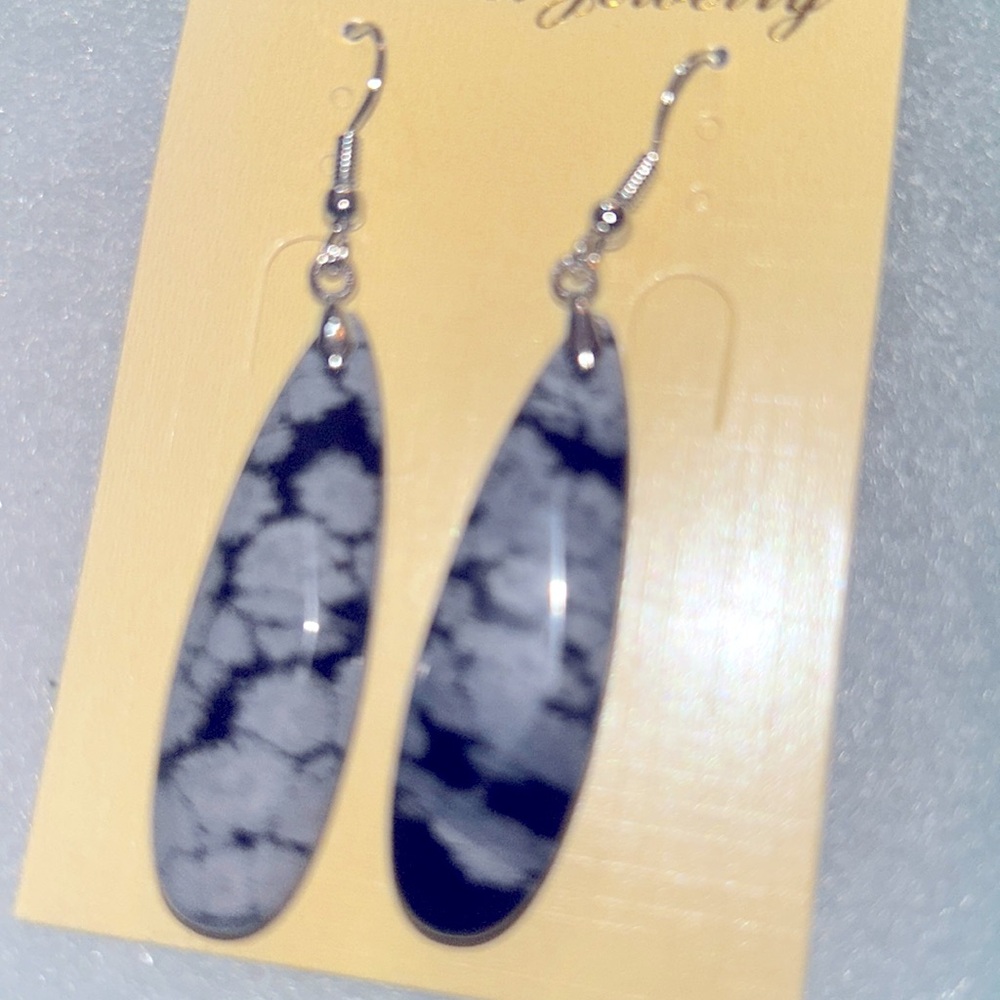 Boho hippie Amazing Snowflake Obsidian handmade sterling silver earring